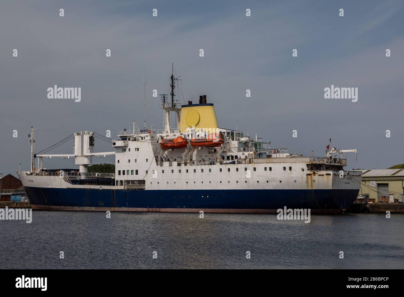 The St Helena moored at the Great Float inBirkenhead Wirral August 2019 Stock Photo