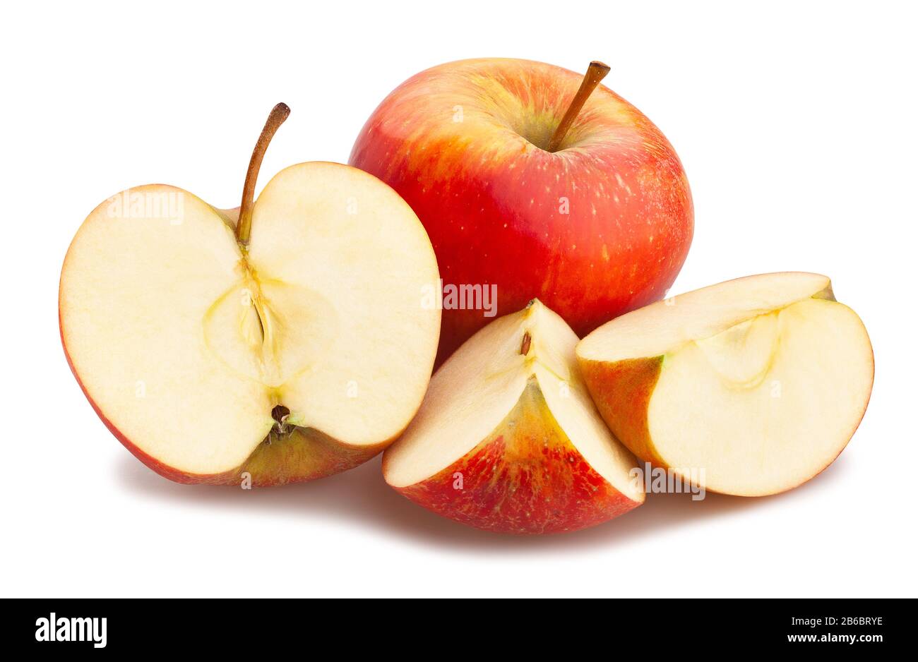 sliced red yellow apples path isolated on white Stock Photo