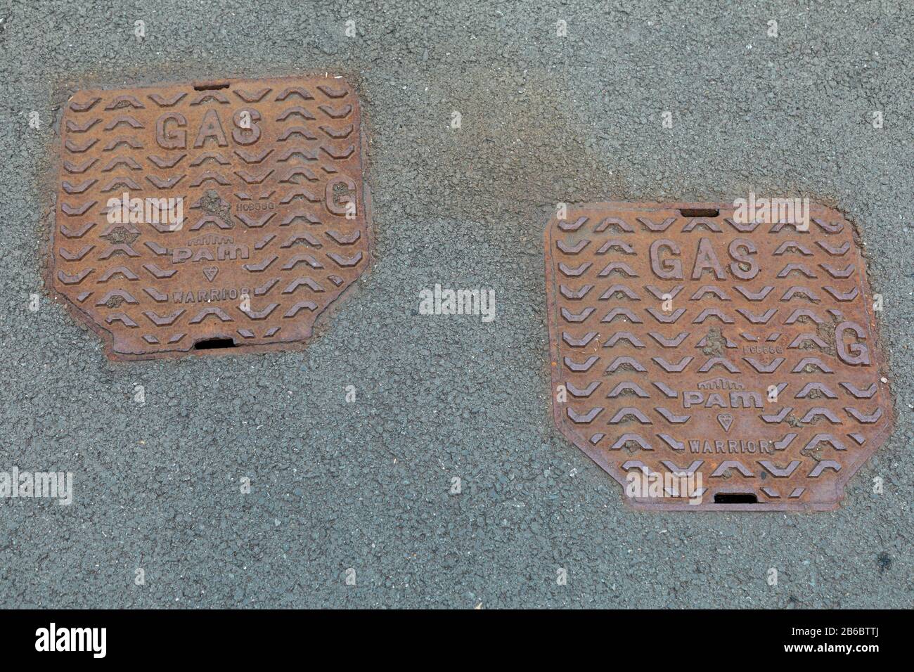 metal gas ground covers Wirral August 2019 Stock Photo