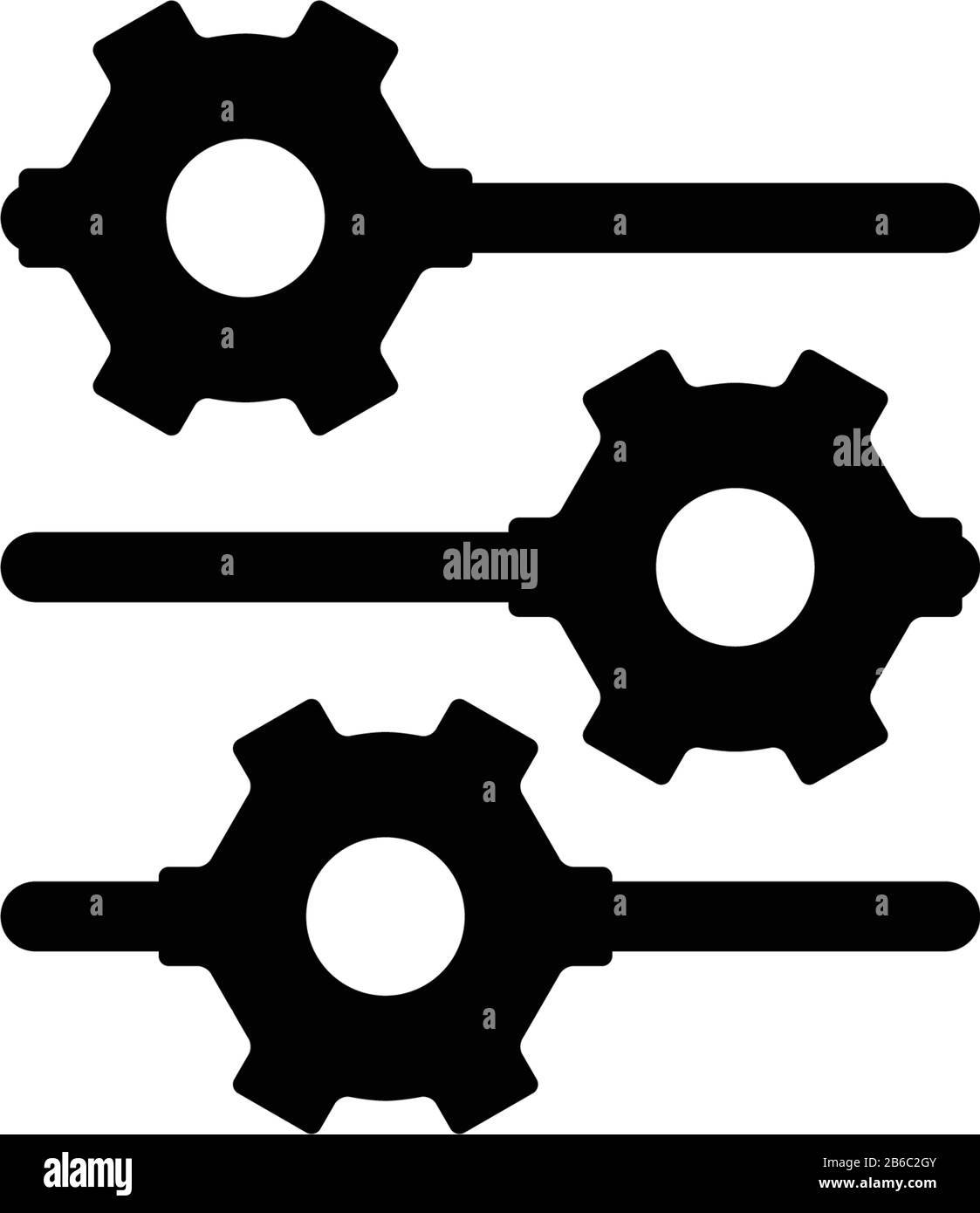 Three black gear wheels sliders on white background. Settings icon. Stock Vector illustration isolated on white background. Stock Vector