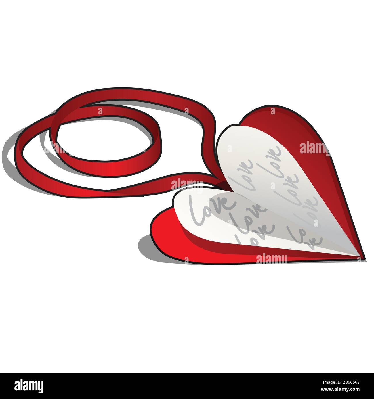 Valentine day card on a red ribbon isolated on a white background ...
