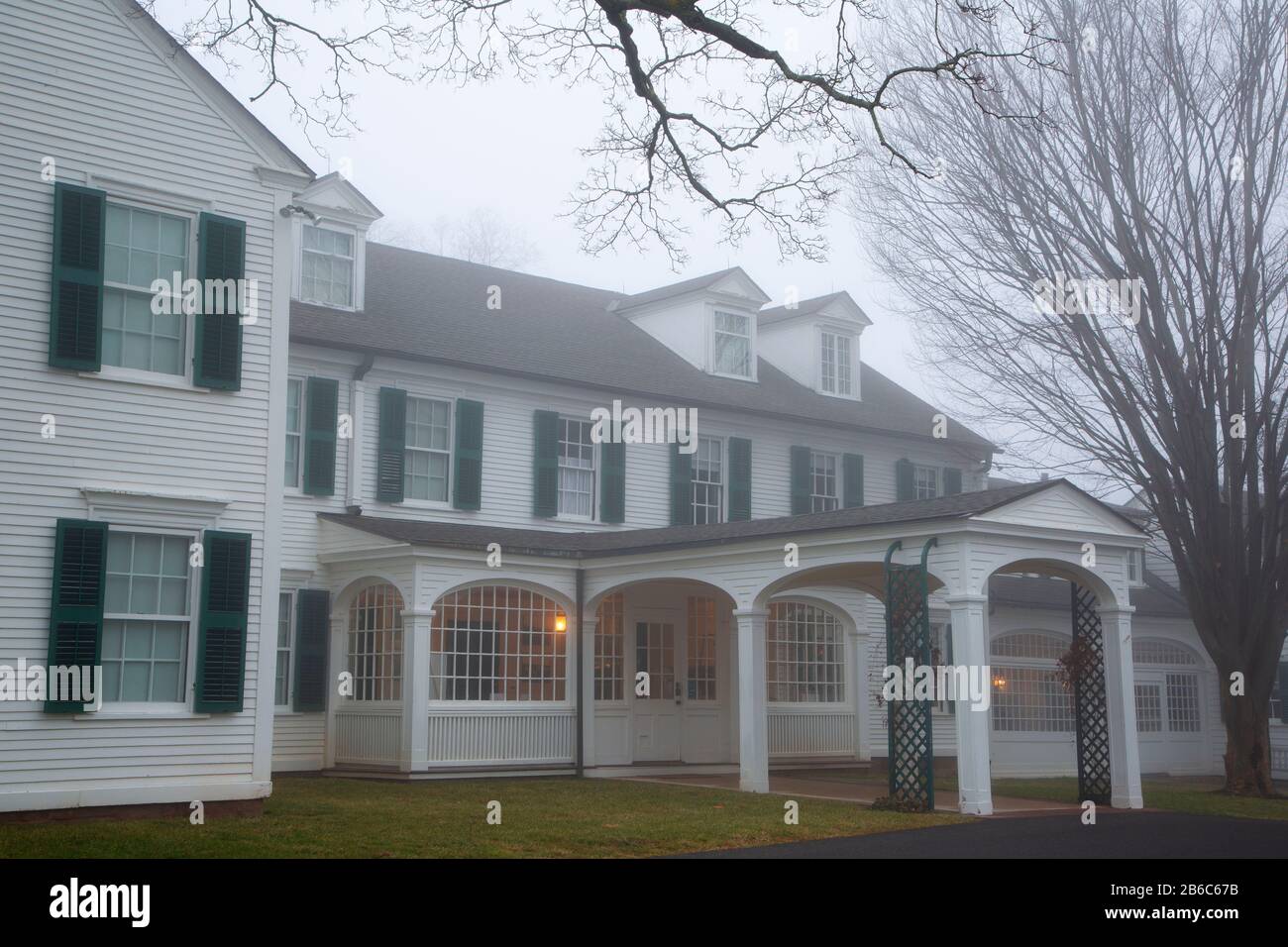 Pope Riddle House in fog, HillStead Museum, Farmington, Connecticut