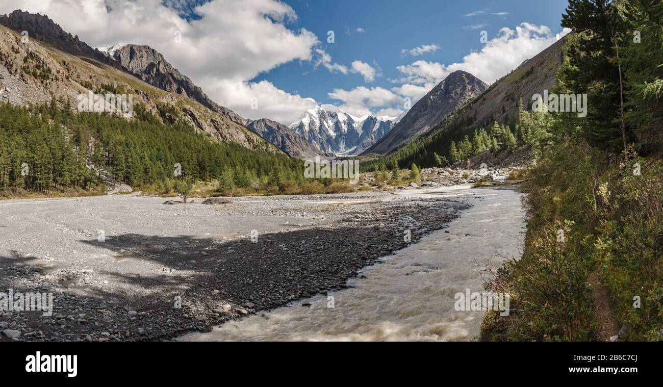 The disappeared lake Maashei or Majoy panorama at the Altai mountains, Russiav Stock Photo