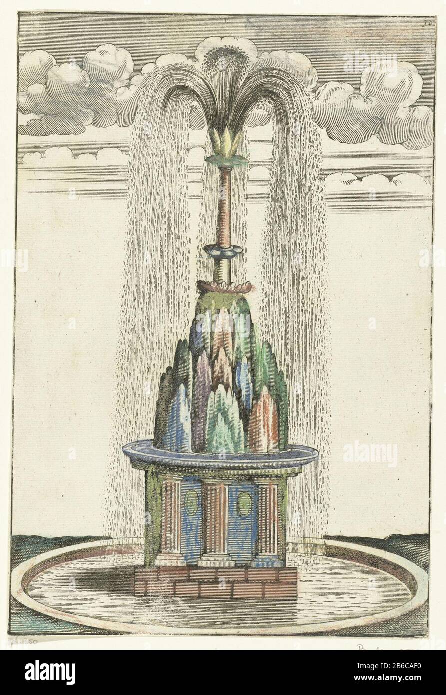 Bassin met berg bassin rond Architectura Curiosa Nova (serietitel) In a round basin, a second tank on a pedestal decorated with pilasters and medallions. In this second tank is a stylized mountain Where: water spouts. Sheet 10 of Part III of a series consisting of 226 pages, divided into four books, each with its own titelblad. Manufacturer : design of Georg Andreas Böcklerprentmaker: anonymous printer: Christoph Gerhard Publisher: Paul Fürst Place manufacture: design of Germany (possible ) print maker: Germany (possible) button: Nürnberg Publisher: Nürnberg Date: 1664 Physical characteristics Stock Photo
