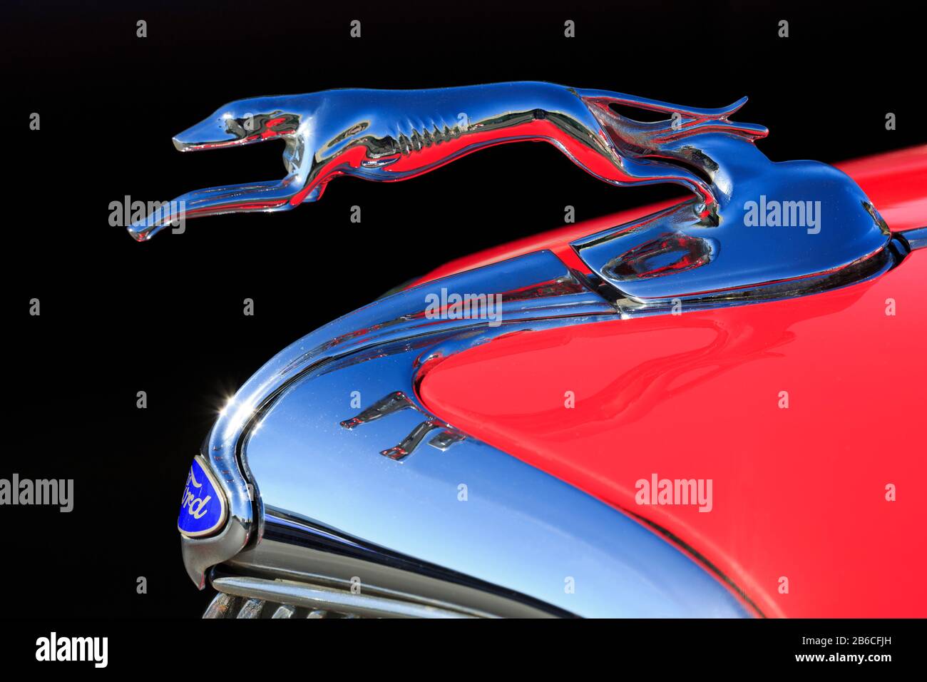 Hood ornament, 1934 Ford 2 Door Sedan (Tudor), Annual Rod Run, Temecula, California, USA Stock