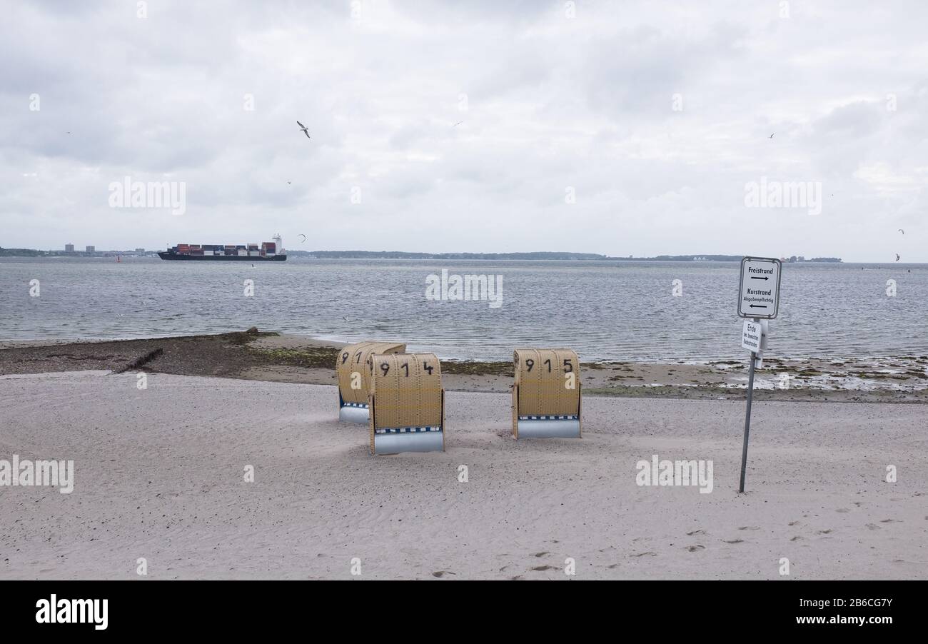 Beach chairs (Strandkorb) at the Baltic Sea in Laboe, Germany Stock Photo