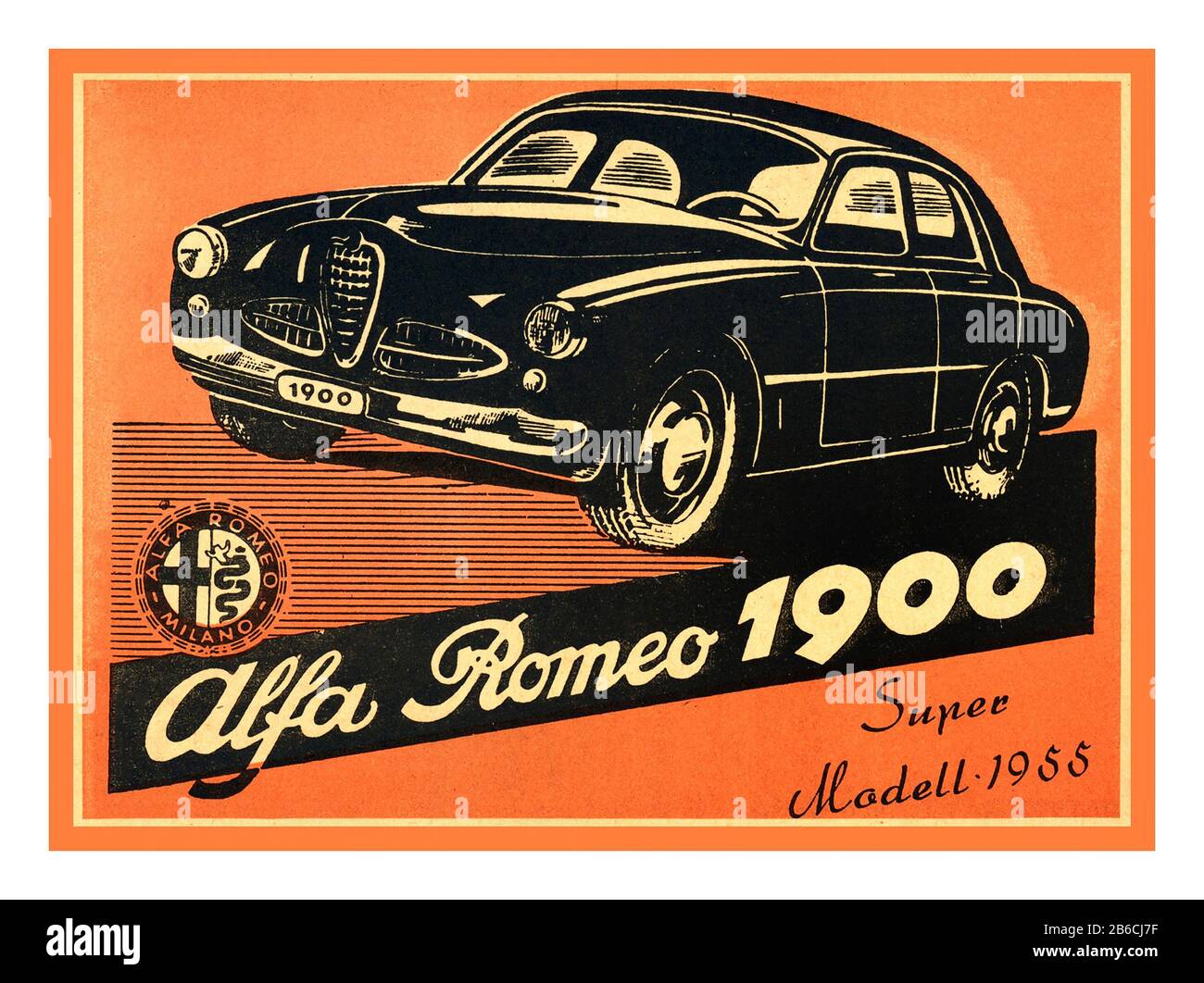 Vintage 1955 Alfa Romeo 1900  Super Modell 1955 Italian Berlina 4 door Sports Motorcar The Alfa Romeo 1900 is an automobile produced by Italian car manufacturer Alfa Romeo from 1950 to 1959. Designed by Orazio Satta, it was an important development for Alfa Romeo as the marque's first car built entirely on a production line and first production car without a separate chassis. It was also the first Alfa Romeo offered with left-hand drive The car was introduced at the 1950 Paris Motor Show Stock Photo