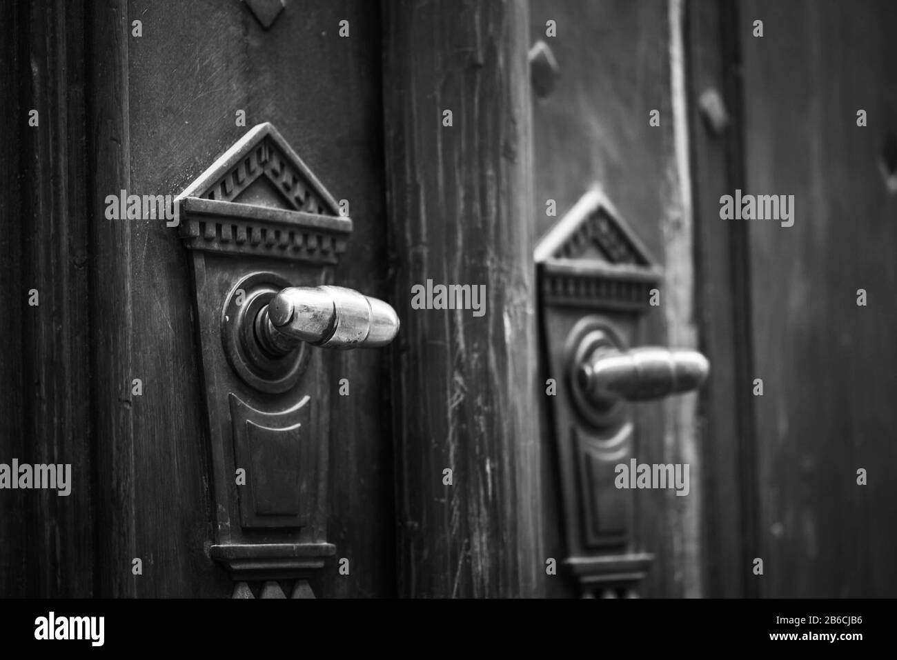 close up view of the historical doors within the streets of Prague Stock Photo