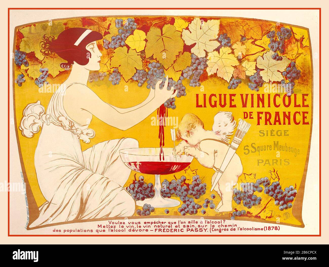 Vintage Wine Poster 1900s LIGUE VINICOLE DE FRANCE (WINE LEAGUE OF FRANCE) lithograph in colour, c.1901, Emmanuel-Joseph Orazi (1860-1934) printed by Charles Verneau, Paris, France Stock Photo