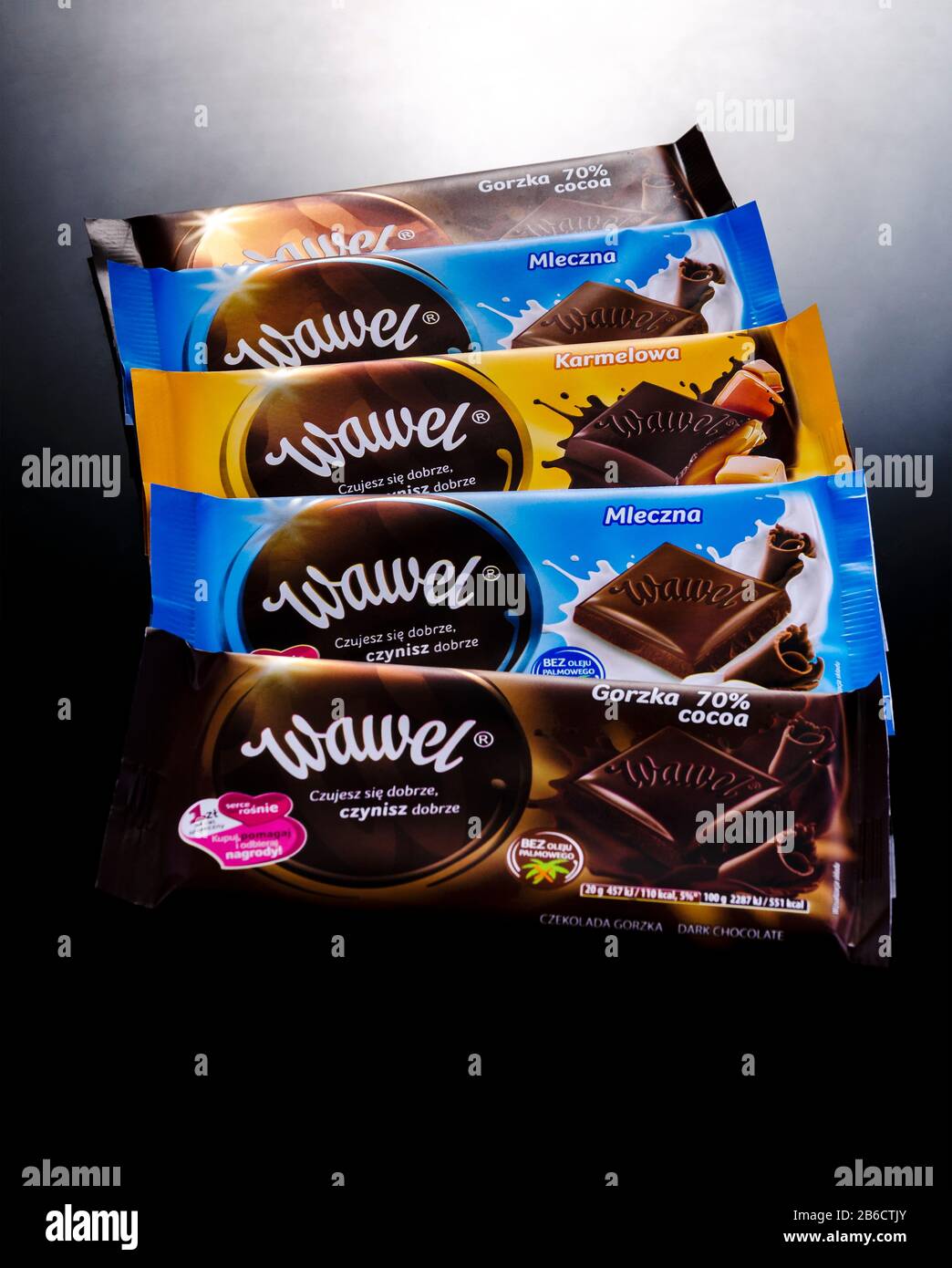 Wawel chocolate bar on dark background. Wawel is polish