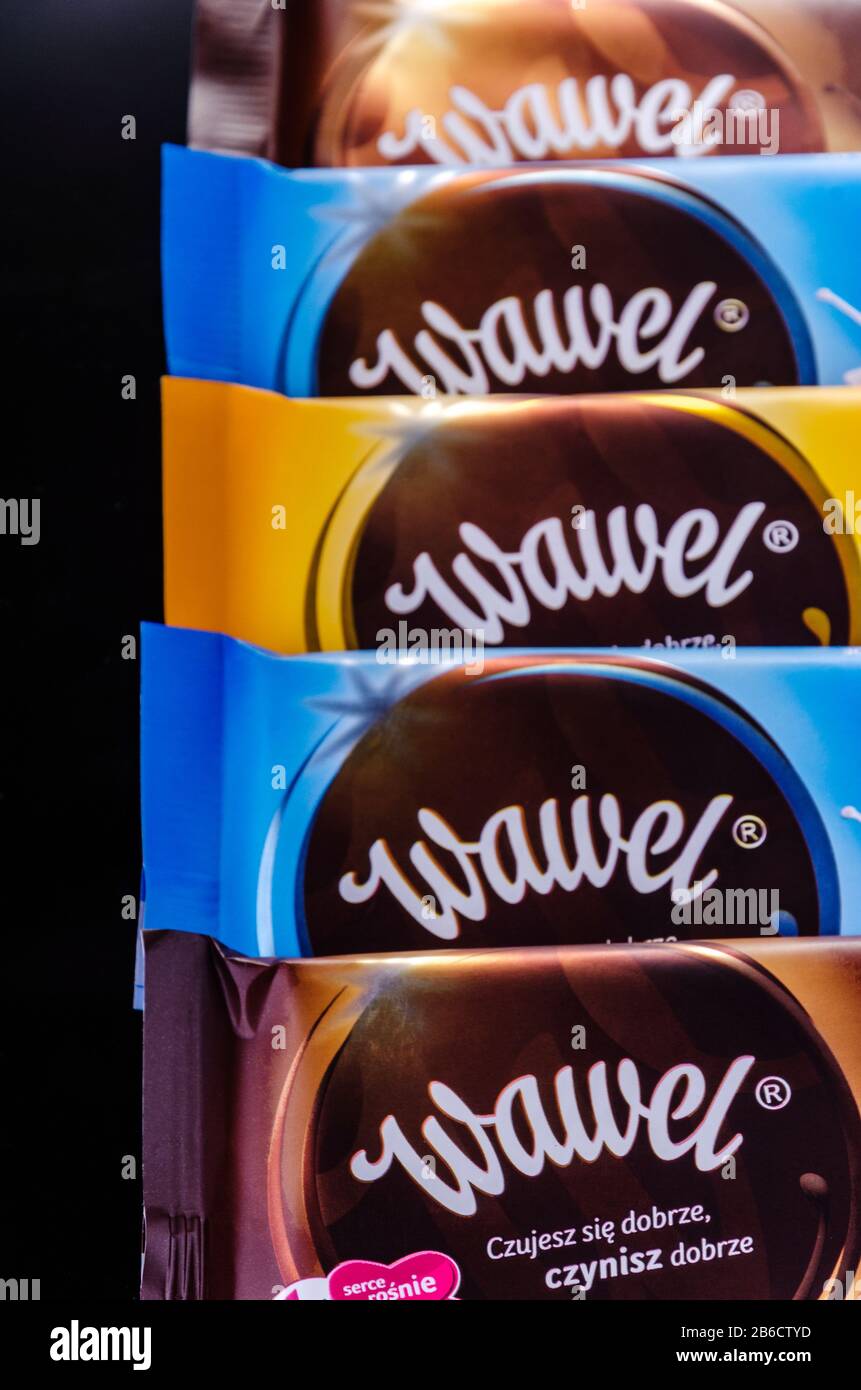 Wawel chocolate bar on dark background. Wawel is polish confectionery company, producing