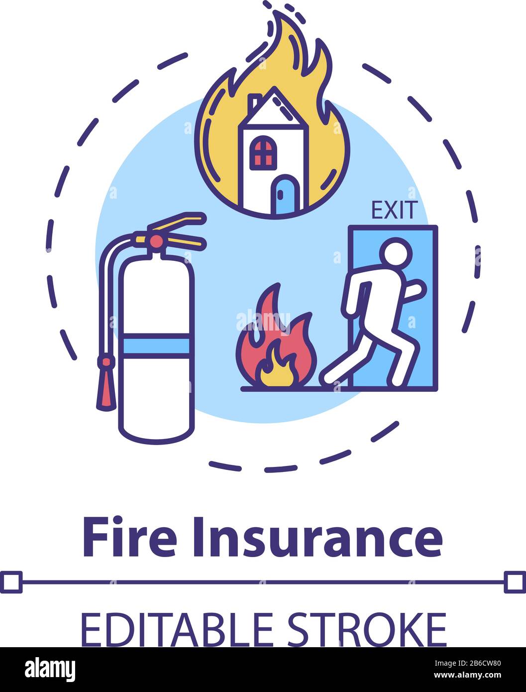 Fire insurance concept icon. Homeowner policy. Flame destruction for
