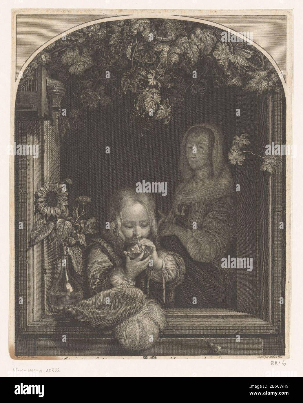 Boy Blowing Bubbles In The Window Opening Boy Blowing Bubbles In