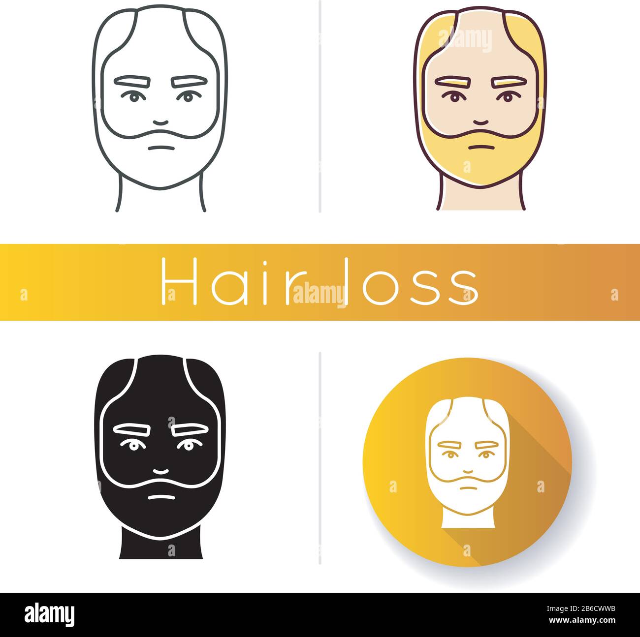 Male hairloss icon. Linear black and RGB color styles. Man with alopecia. Hairloss problem. Baldness. Dermatology and haircare treatment. Thinning Stock Vector