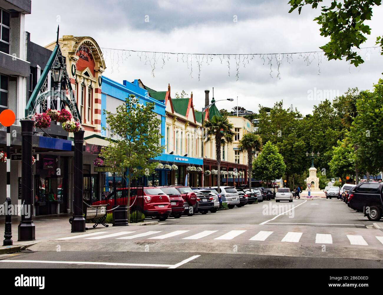 Vintage fountain and street in Wanganui, New Zealand Stock Photo Alamy