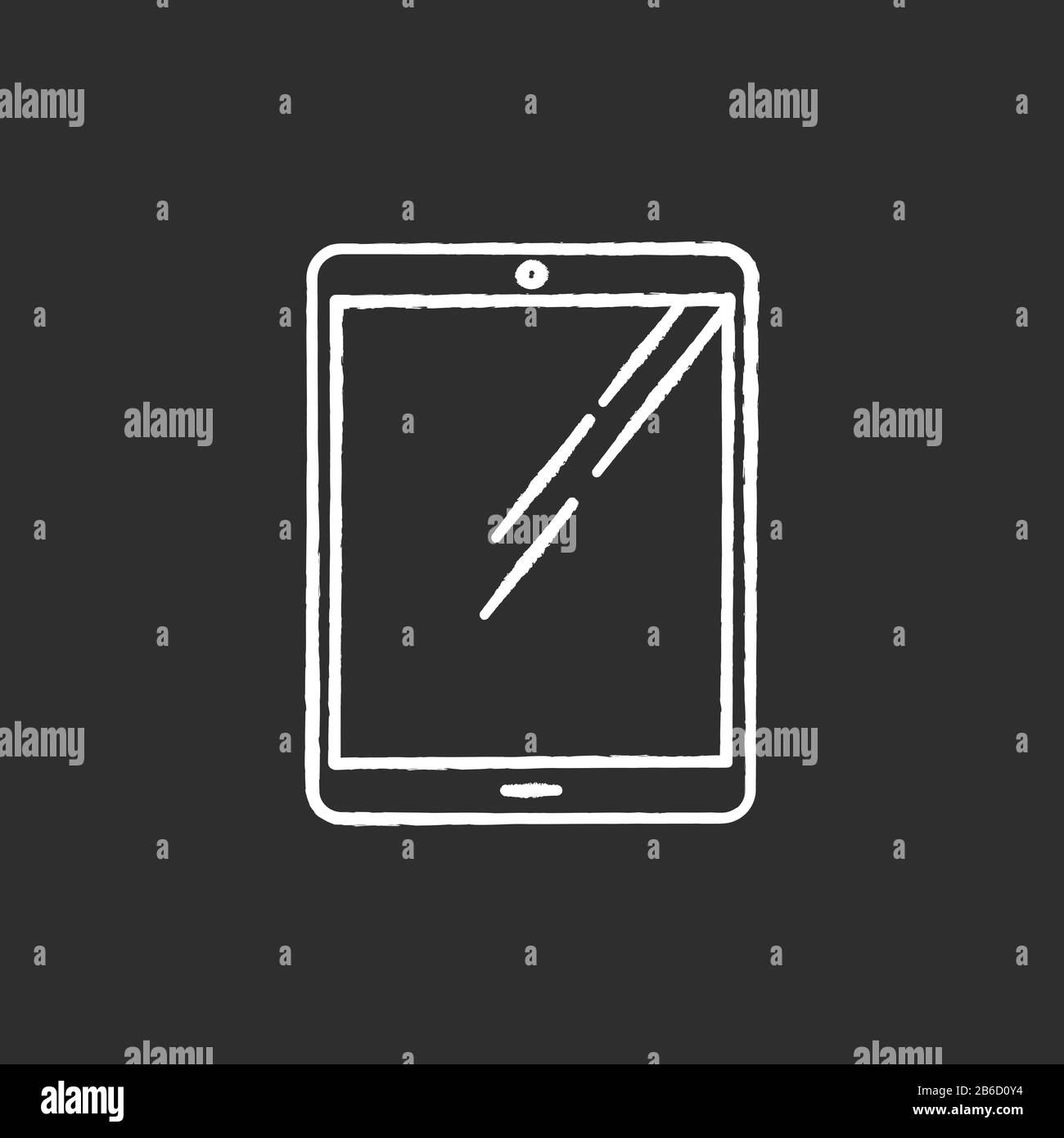 Tablet computer chalk white icon on black background. Touch screen PC. Electronic gadget with touchpad. E-reader. Digital reading. Handheld mobile Stock Vector