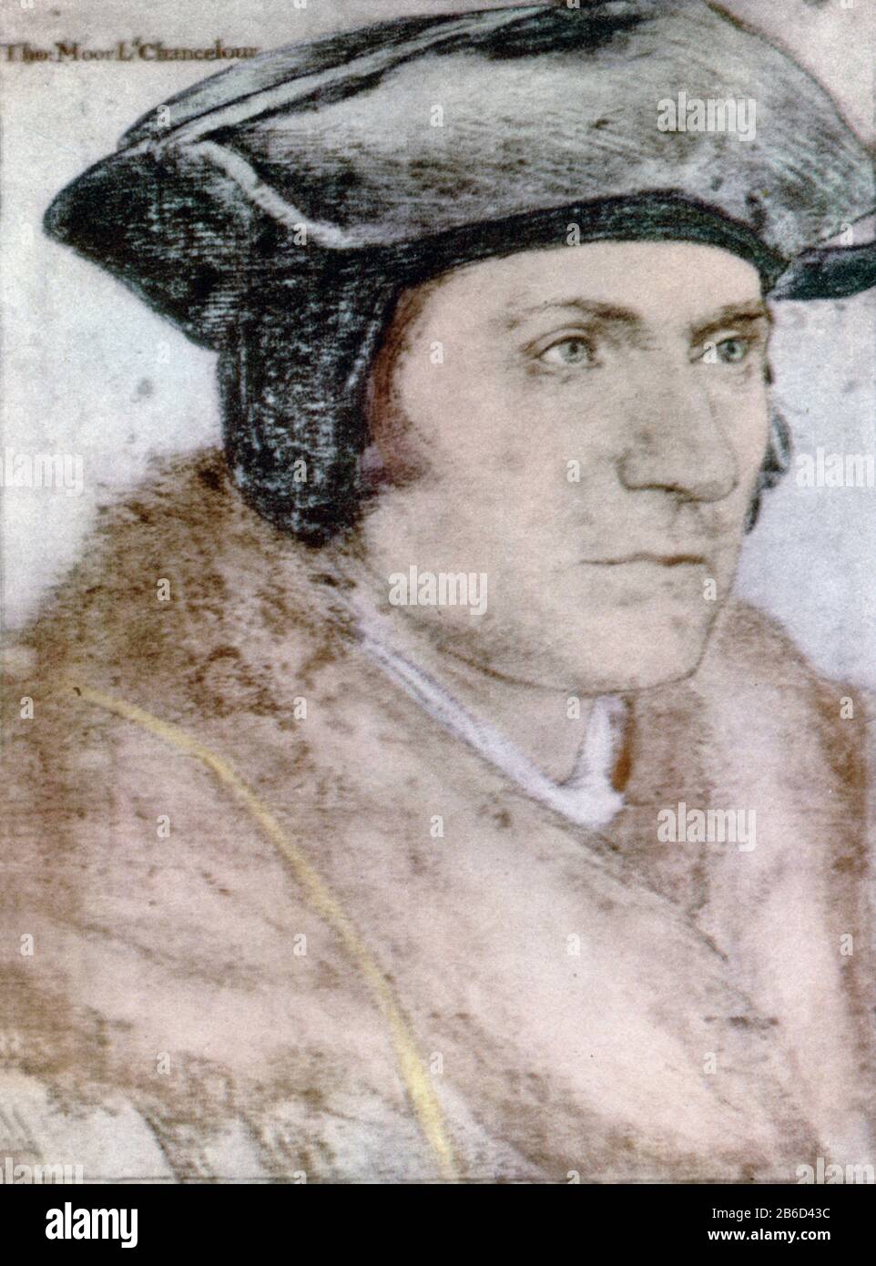 Sir Thomas More (1478-1535) c1526-7. By Hans Holbein the Younger (1497/8-1543). Sir Thomas More (1478-1535), venerated in the Catholic Church as Saint Thomas More, was an English lawyer, social philosopher, author, statesman, and Renaissance humanist. He was also a Chancellor to Henry VIII, and Lord High Chancellor of England from October 1529 to May 1532. Stock Photo