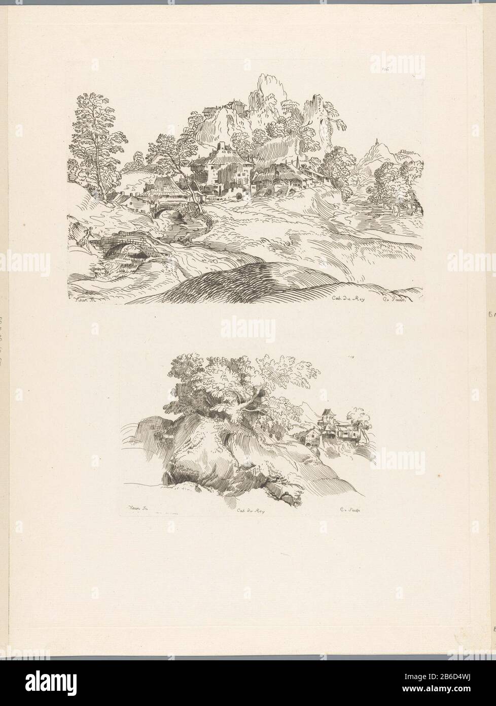 Mountain Landscape With Houses At The Foot Of A Mountain Mountain Landscape With A Tree On A Rock And In The Background A Village Cabinet Du Roy Series Title Two Etchings On