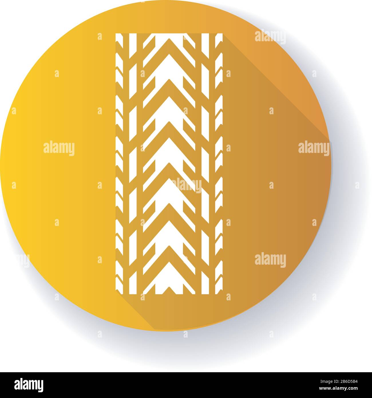 Track tread yellow flat design long shadow glyph icon. Detailed automobile, motorcycle tyre marks. Car winter wheel print. All-terrain vehicle tire Stock Vector