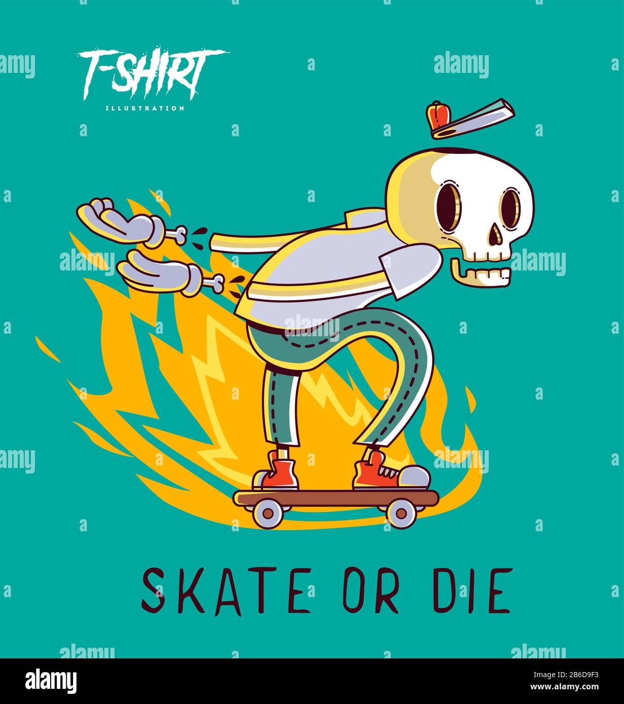 Funny skeleton skater. Print on T-shirts, sweatshirts and souvenirs Stock Vector