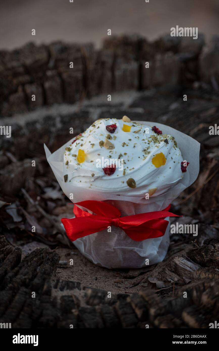 Easter cake on a dark background. Easter cake. Preparation for the holiday Stock Photo