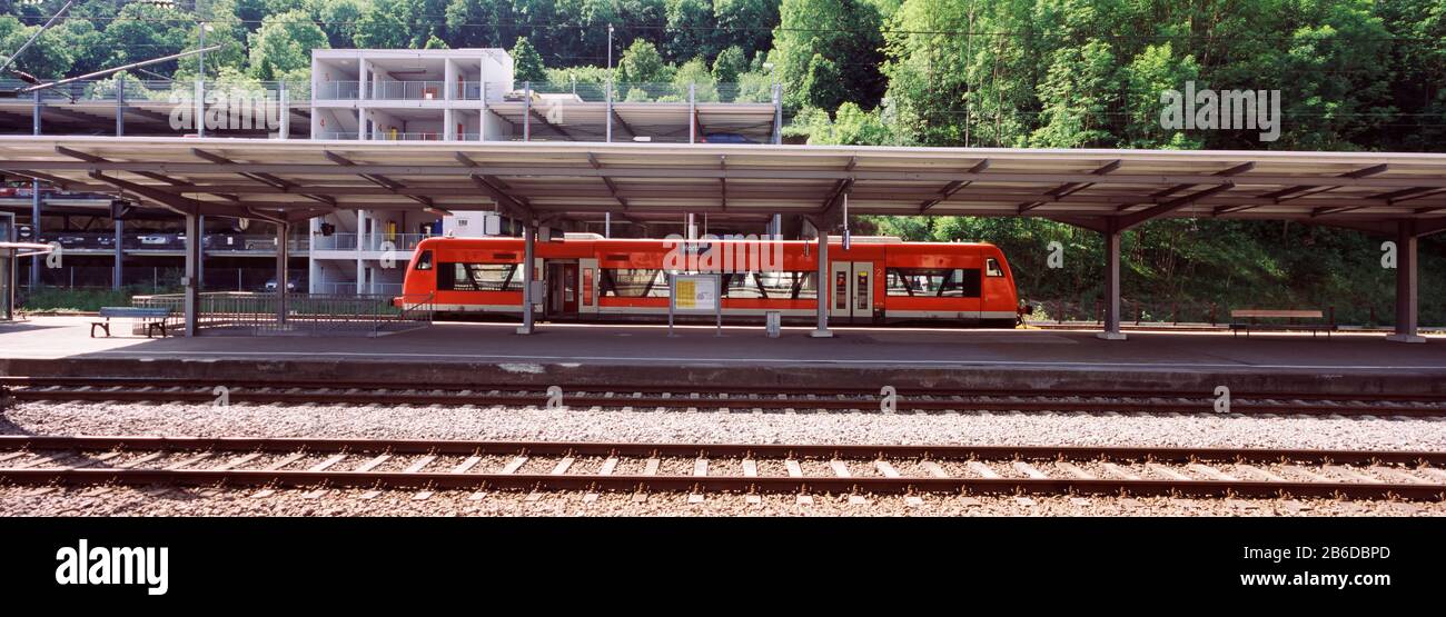 Commuter train at a railroad station, Horb Am Neckar, Baden-Wurttemberg, Germany Stock Photo