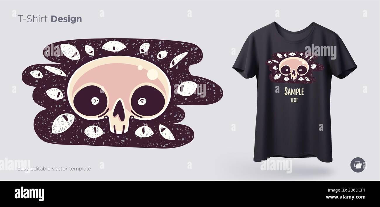 Skull with evil eyes t-shirt design. Print for clothes, posters or souvenirs. Vector Stock Vector