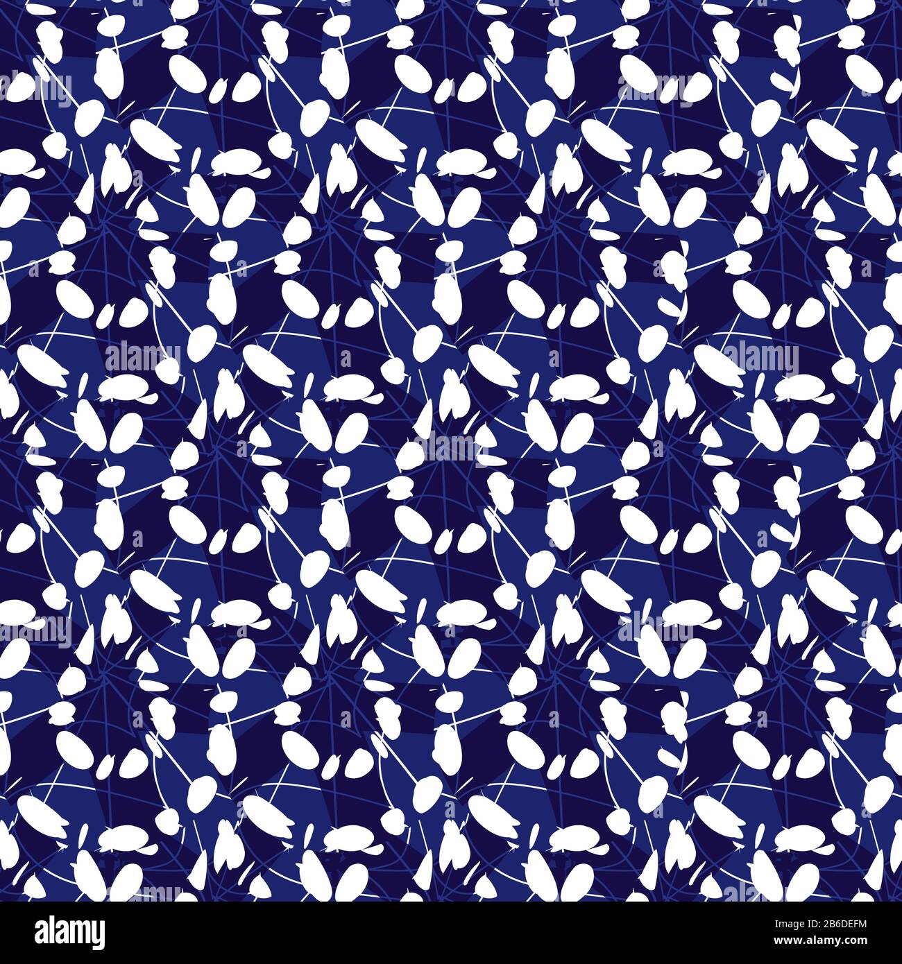 Vector blue and white shibori abstract teardrop overlap patten