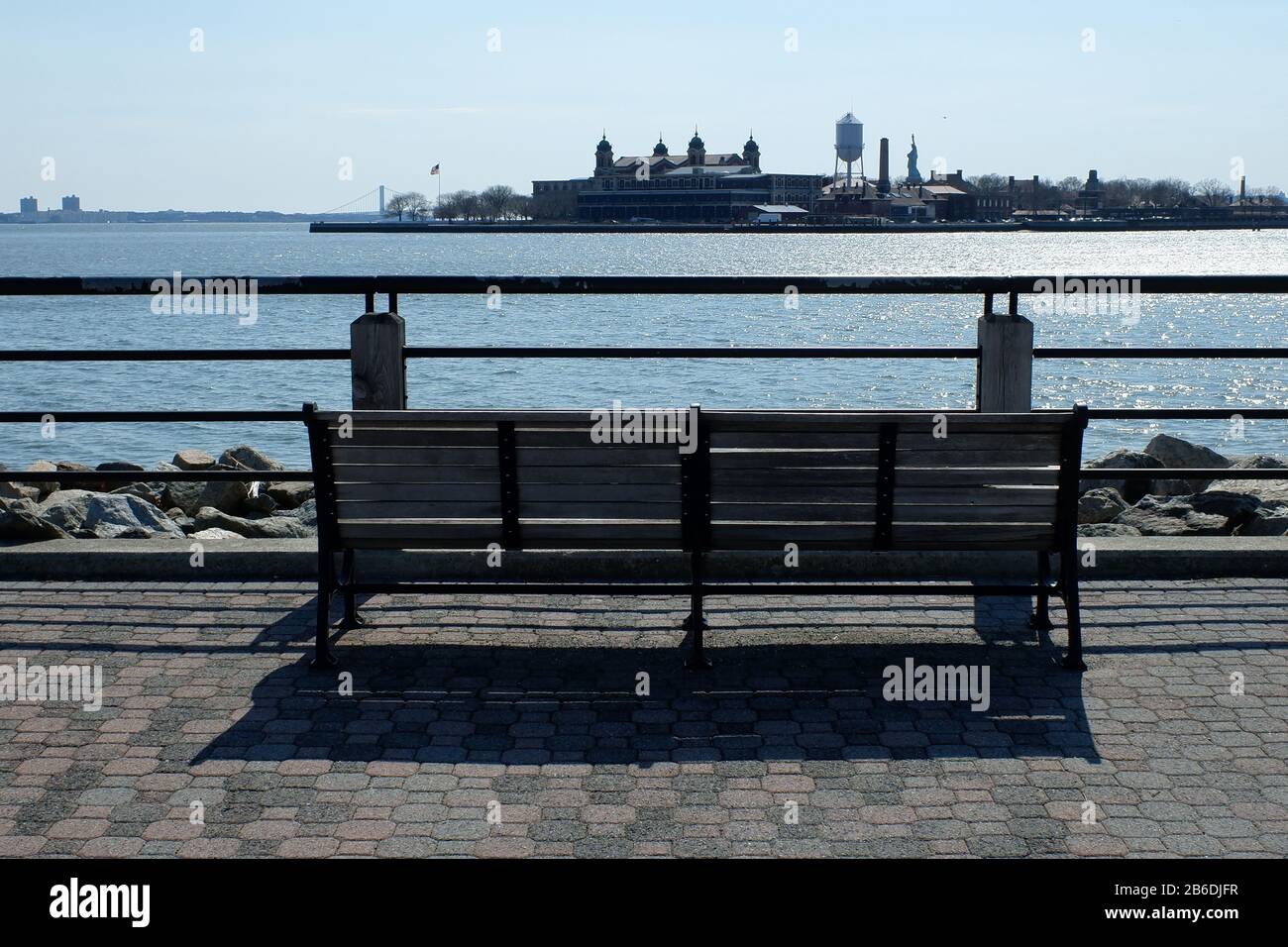 The view of Ellis Island and Statue of Liberty from Hudson River