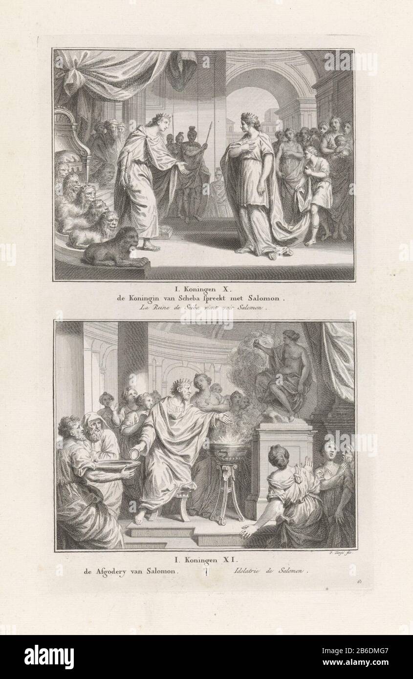 Visit of the Queen of Sheba Solomon's idolatry The queen of Sheba speaks  with Salomon () of the afgodery Solomon () (title object) two Bible  stories. Above: King Solomon represents his throne