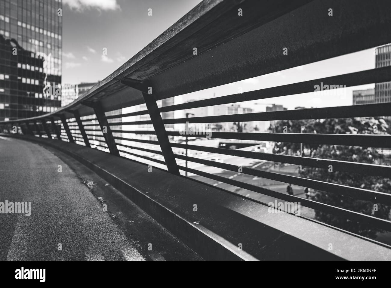 Fly Over Railing Detail of a flyover railing in black and white Stock Photo - Alamy