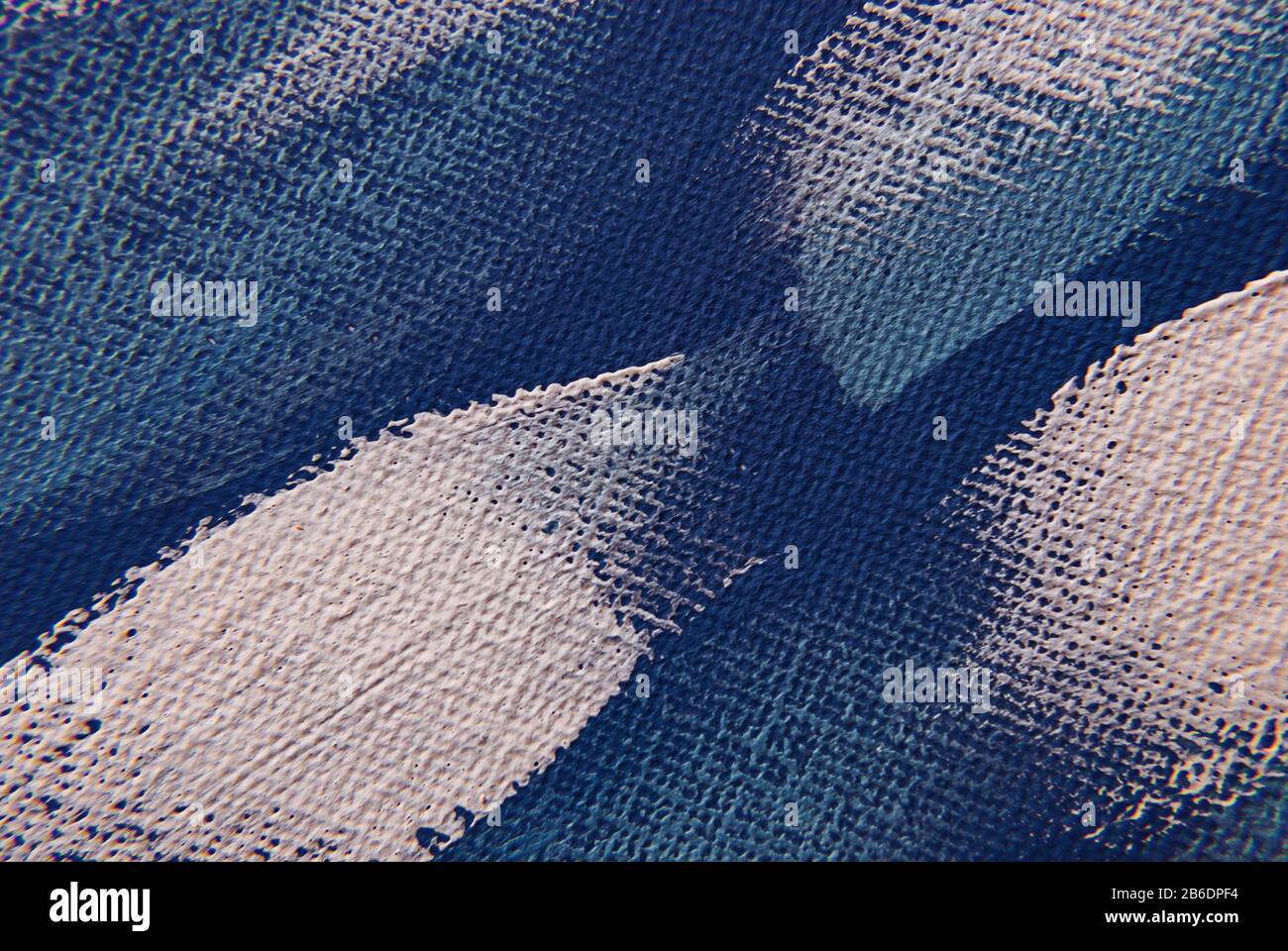 blue painted canvas background with white abstract strokes Stock Photo