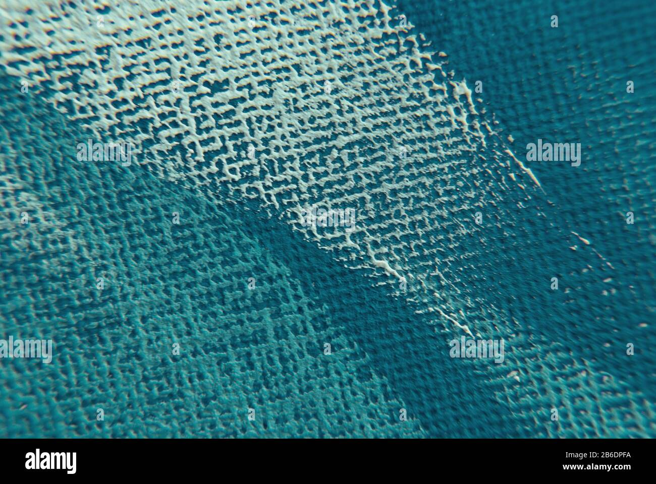 teal blue paint stroke closeup, abstract background Stock Photo