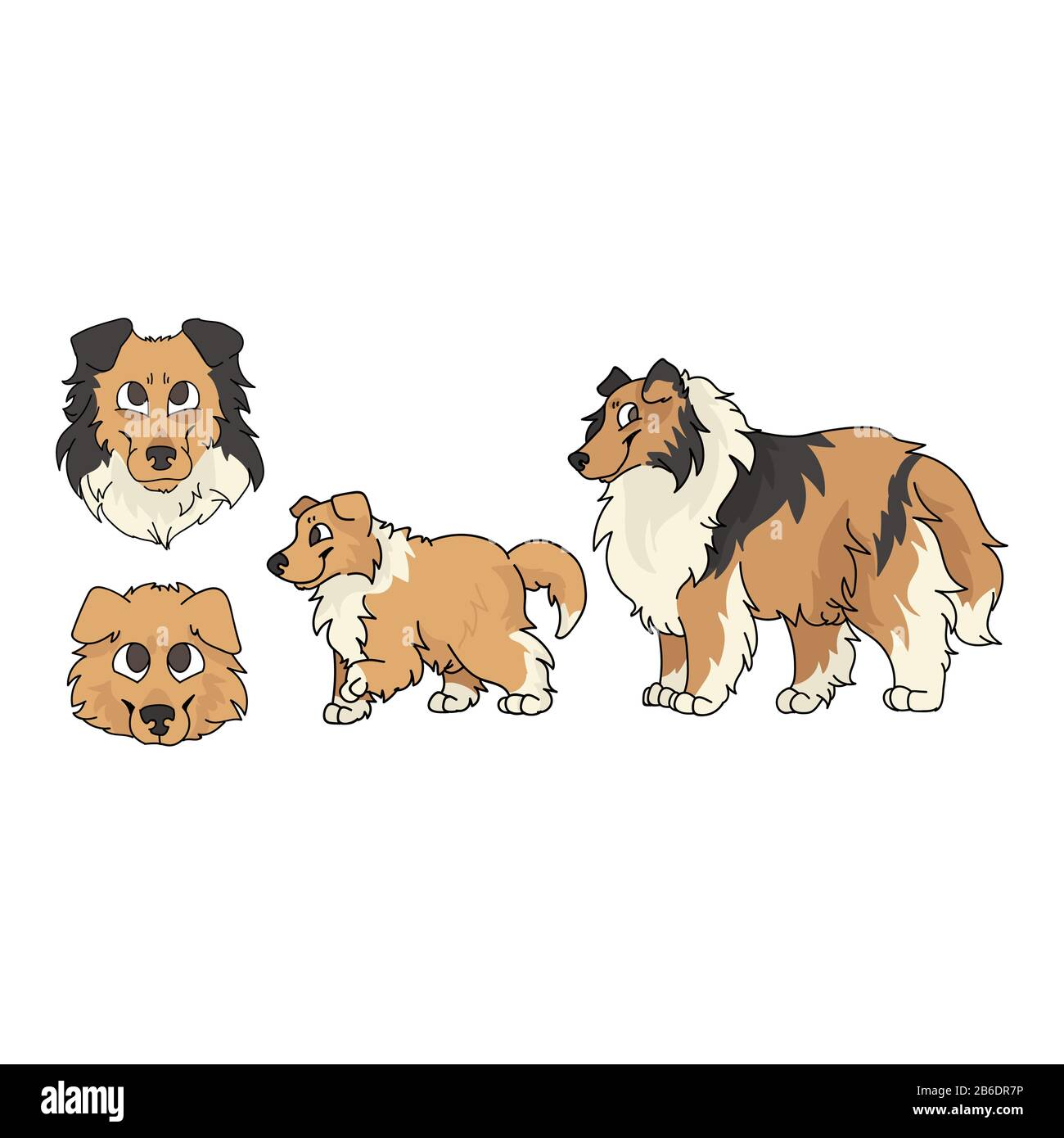 Cute cartoon rough collie dog and puppy set breed vector clipart ...
