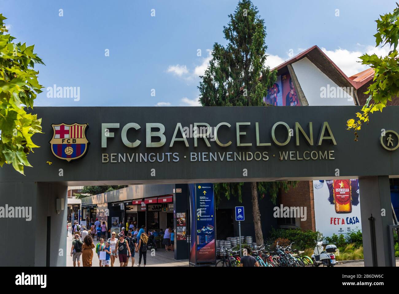 Barcelona, Spain - July 31, 2019: Sign near the Camp Nou football soccer stadium Stock Photo