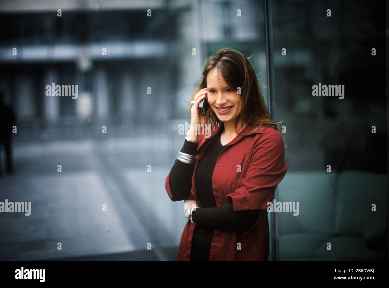 View of a woman talking on cellphone. Stock Photo