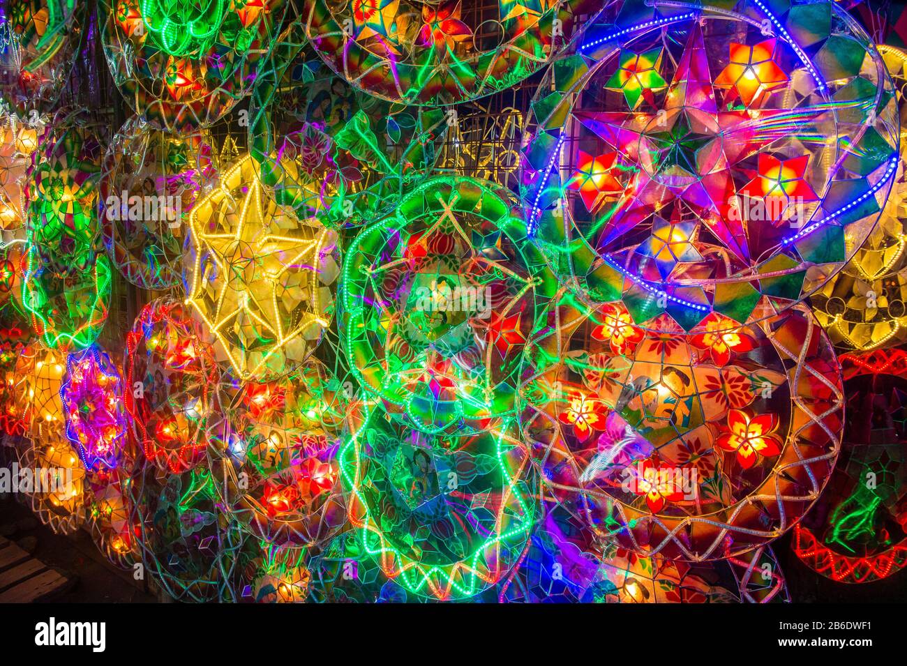 Colorful lanterns in a Christmas market in Las Pinas city , Manila the