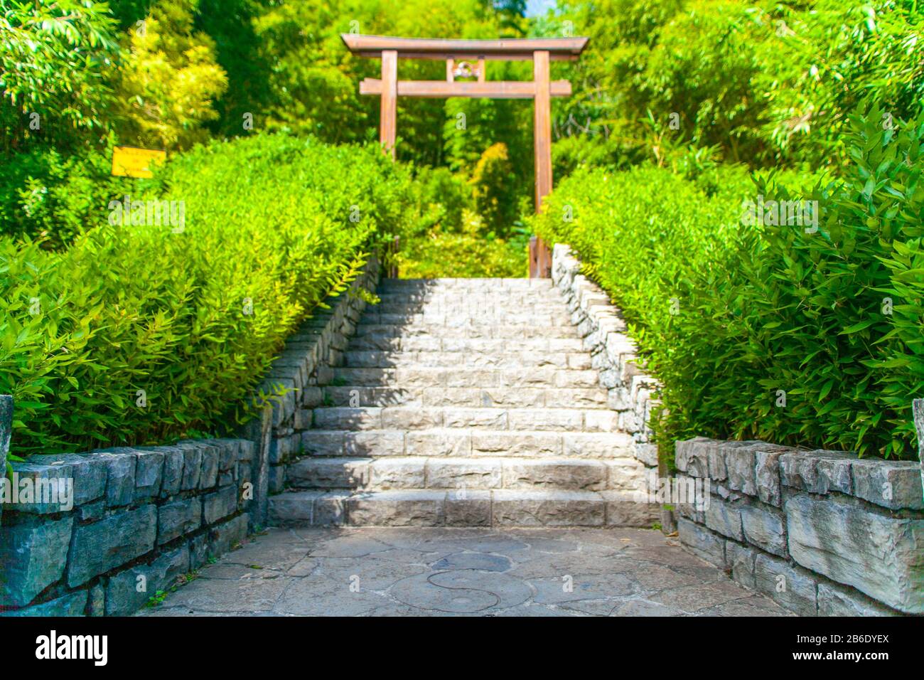 The japanese gate in Villa Carlotta botanical garden in Tremezzo, Lombardy, Italy Stock Photo
