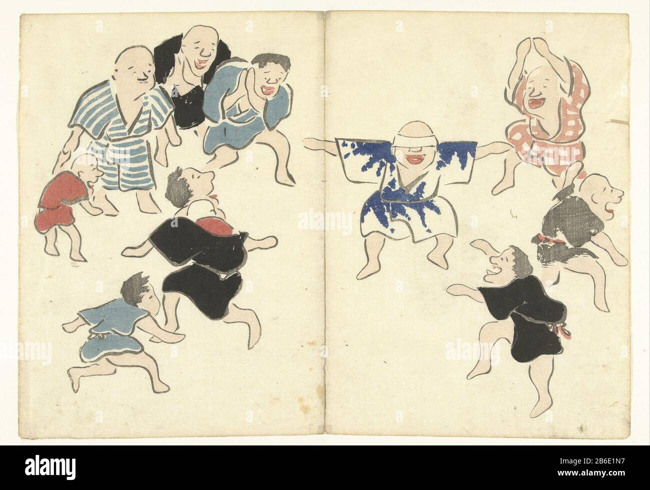 Blind Stag play Print Gallery Korin (series title) Korin gafu (series  title) Group of women and children around a blindfolded man. Manufacturer :  printmaker : Nakamura Hôchûdrukker: Matsuda Shinsuke (possible) publisher:  Izumiya