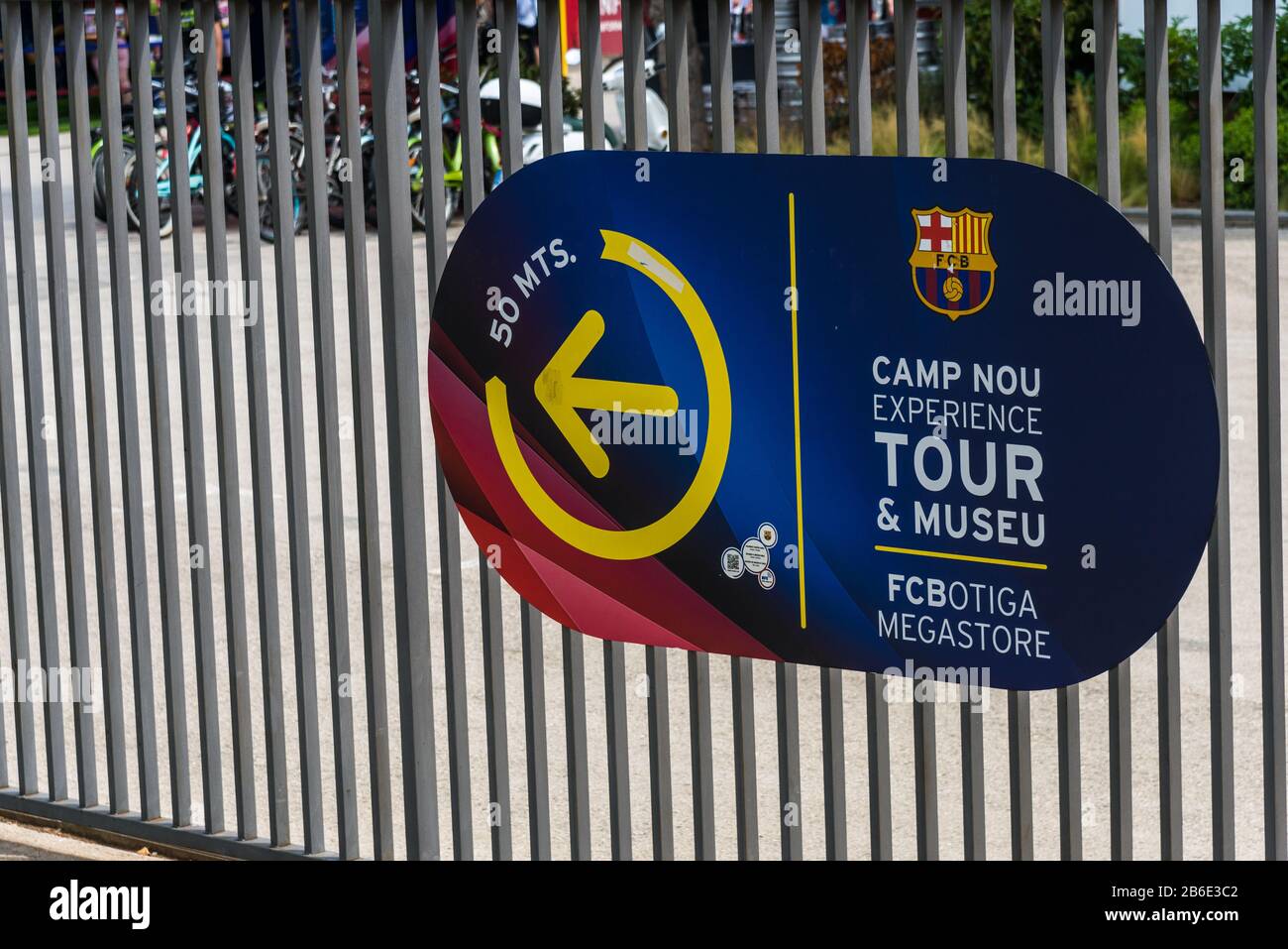 Barcelona, Spain - July 31, 2019: Sign near the Camp Nou football soccer stadium Stock Photo