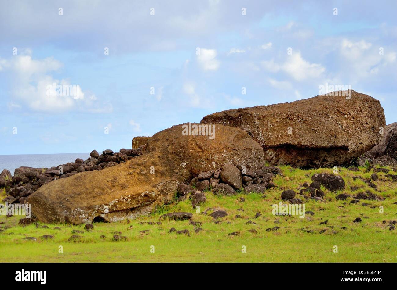 Easter Island, Ahu Akahanga moais Stock Photo