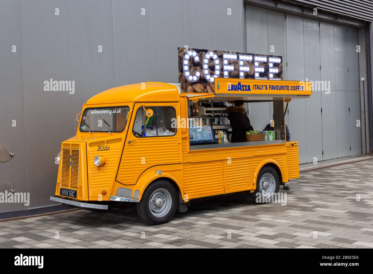 Mobile Coffee van, Willow Catering Lavazza coffee service outside  exhibition centre, Liverpool Stock Photo - Alamy
