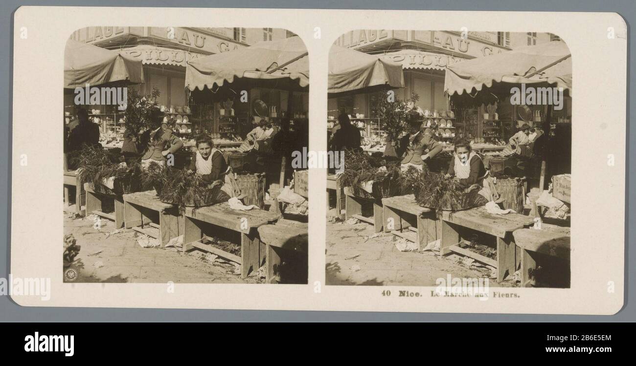 Flower Market in Nice. Le marché aux fleurs (title object) Property Type: Stereo picture Item number: RP-F 00-9122 Inscriptions / Brands: number, recto, printed: '40'opschrift, recto, printed:' NPG' Manufacturer : Photographer: Photo Neue Gesellschaft ( listed on object) Place manufacture: Nice Date: ca. 1900 - ca. 1910 Material: cardboard paper technique: gelatin silver print dimensions: secondary medium: h 88 mm × W 179 mm Subject: flowers market Stock Photo