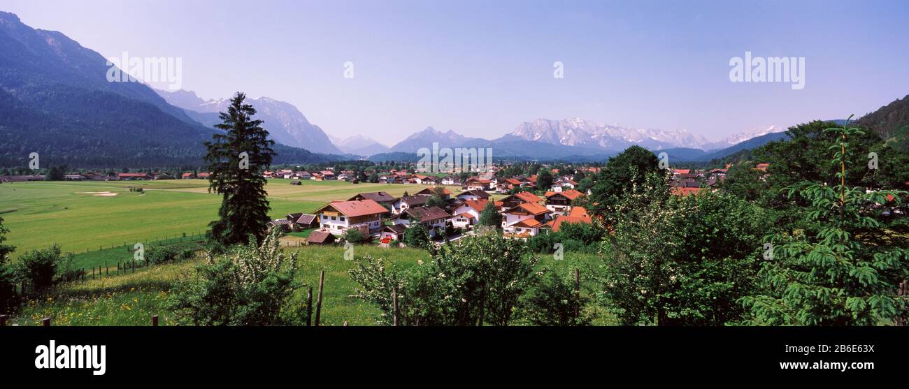 Houses in a town, Wallgau, Garmisch-Partenkirchen, Bavaria, Germany Stock Photo