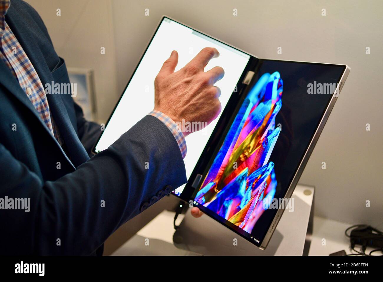 Dell Computer Concept (pre-market) Duet, a two display, folding PC with keyboard accessory, on display at Dell Experience at CES, Las Vegas, NV, USA Stock Photo