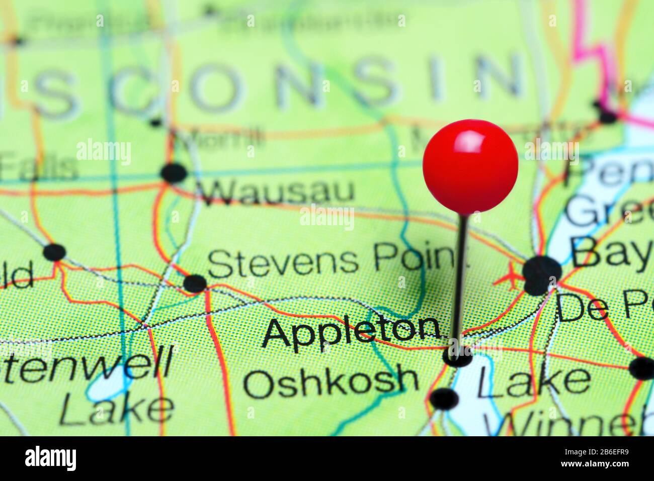 Appleton pinned on a map of Wisconsin, USA Stock Photo Alamy