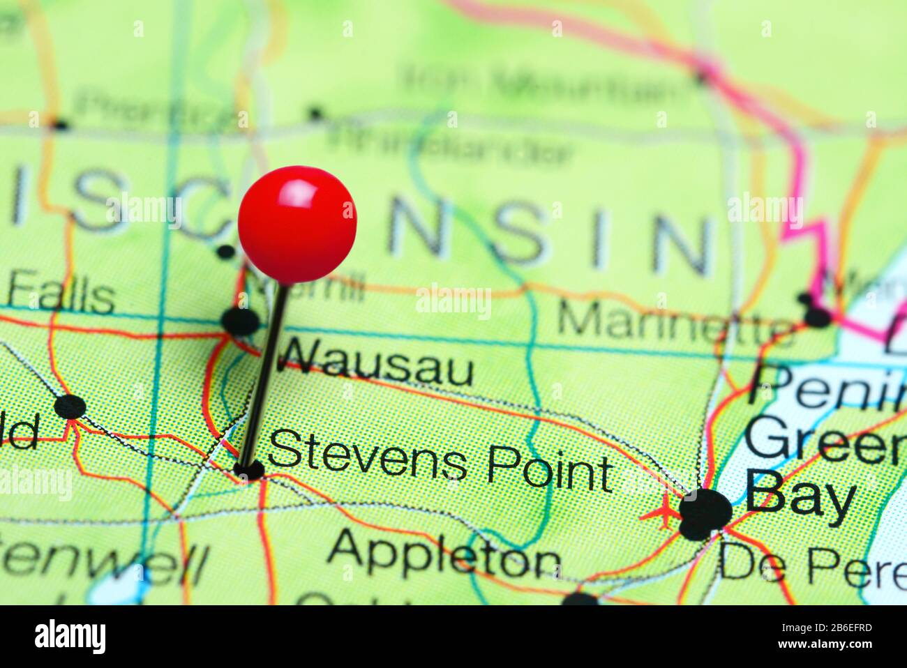 Stevens Point pinned on a map of Wisconsin, USA Stock Photo Alamy