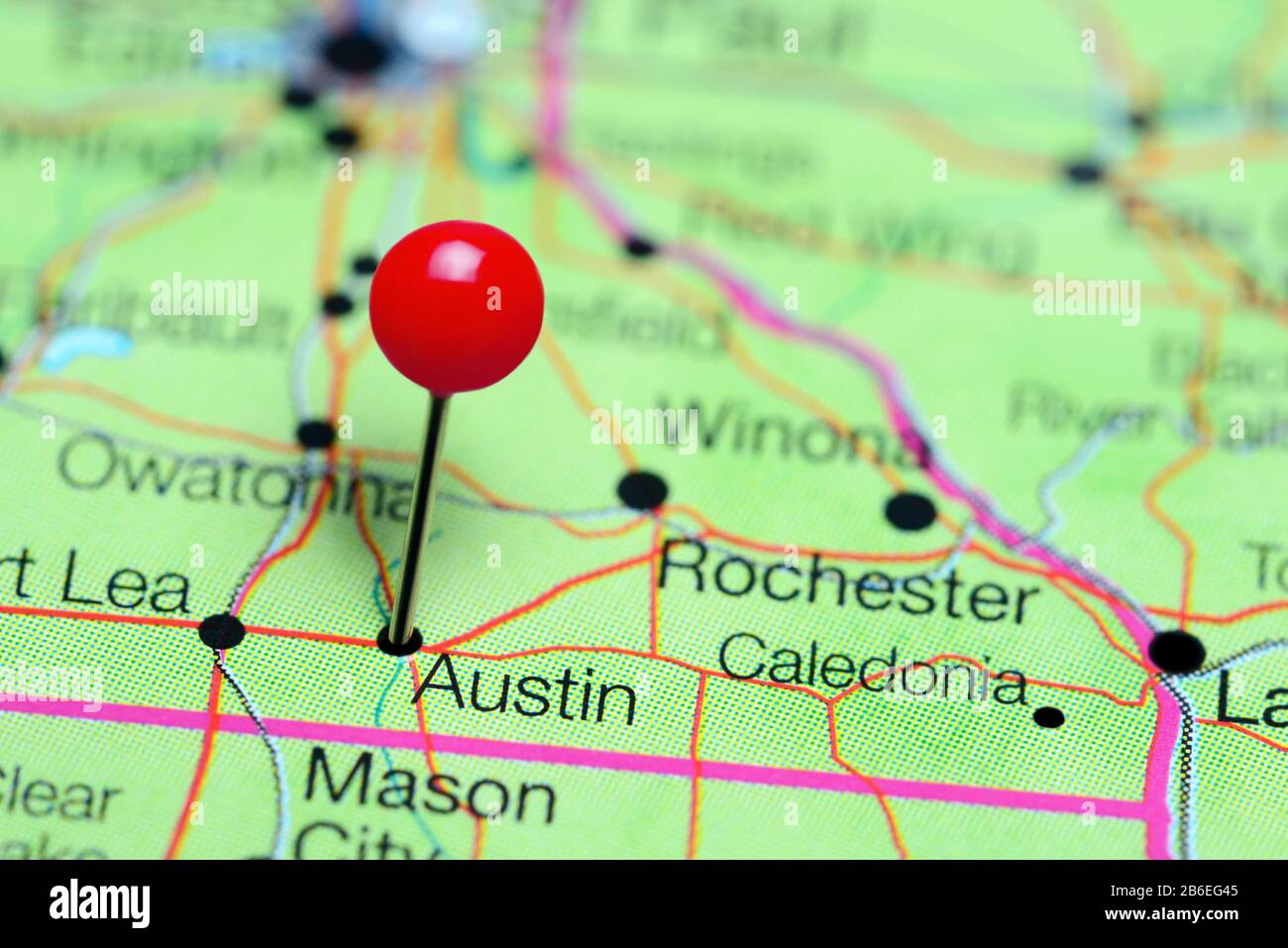 Austin pinned on a map of Minnesota, USA Stock Photo Alamy