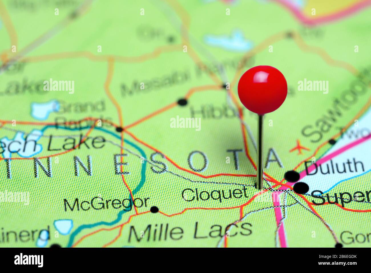 Cloquet pinned on a map of Minnesota, USA Stock Photo Alamy