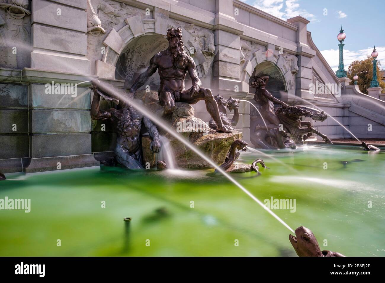 Detail of The Court of Neptune Fountain, Neptune flanked by Tritons in